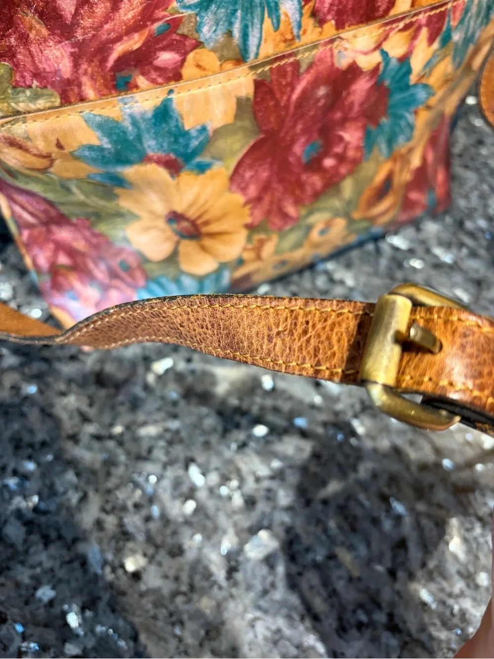 Patricia Nash Floral Crossbody Bag Brown Bright Floral Flowers Leather Boho